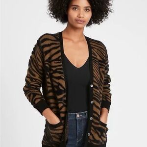 Banana Republic Black and Brown Animal Print Cardigan